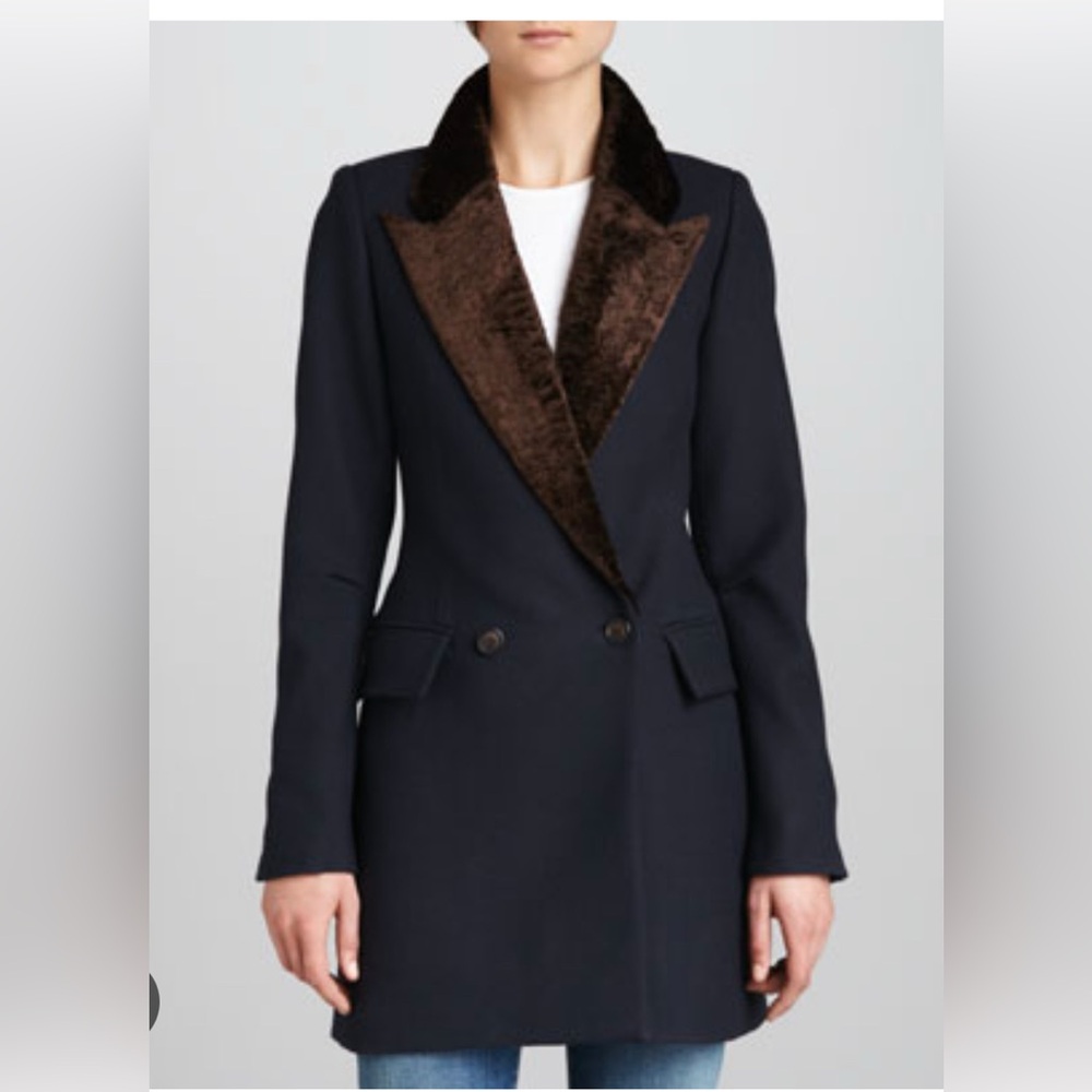 Smythe Les Vestes Faux Fur Collar Felt Coat